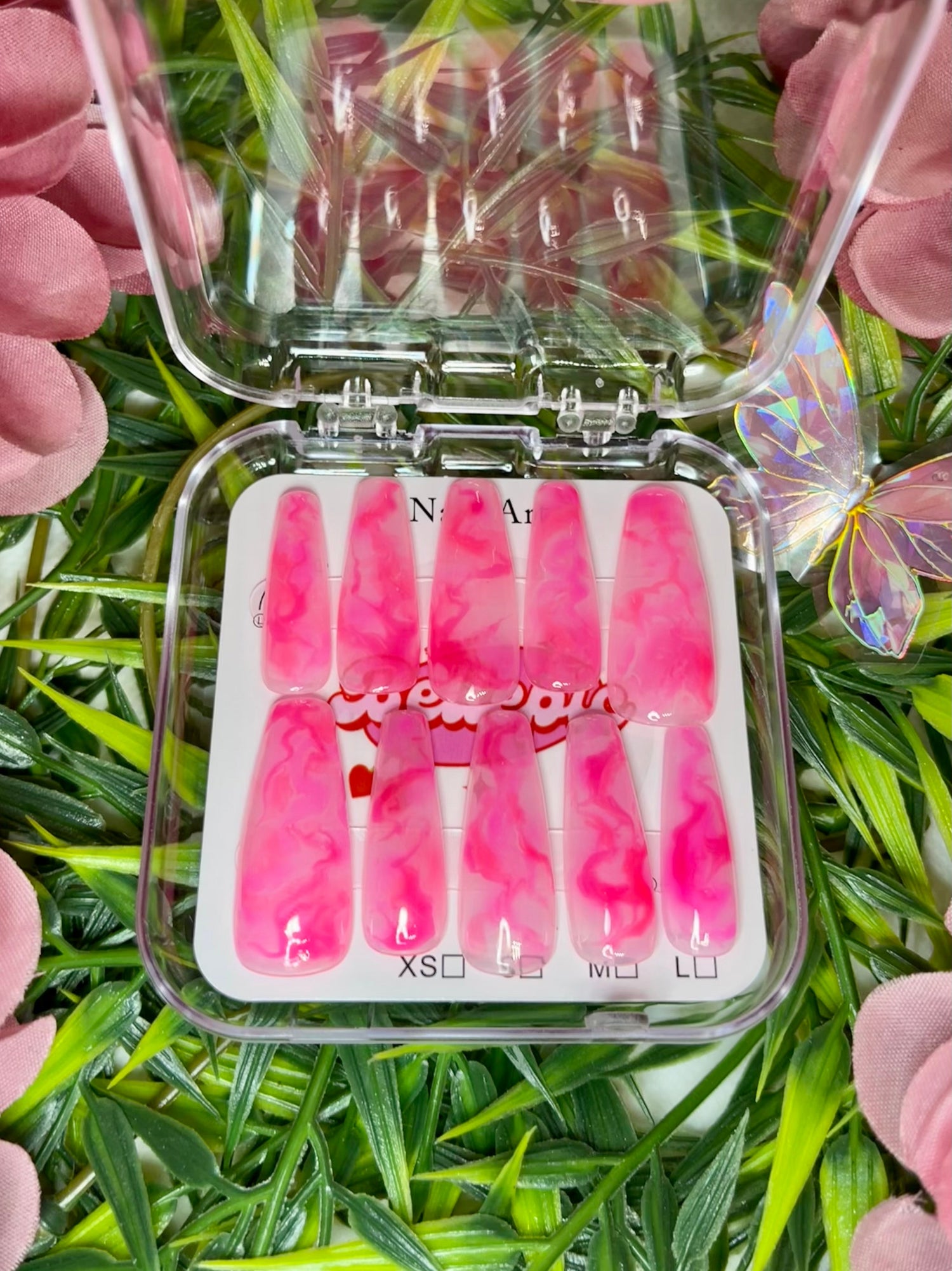 Pink marble effect press-on nails – Bell Epic Marble Dreams collection