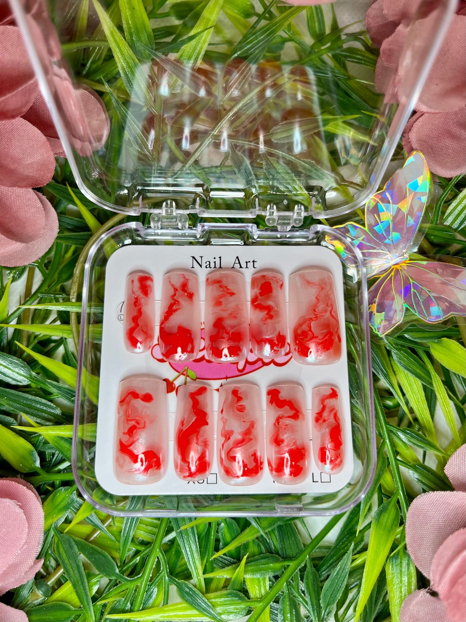 White and red blood-drip themed press-on nails – Bell Epic Spook & Slay collection